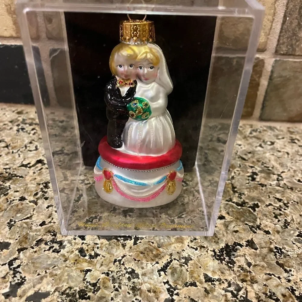 Bride and Groom Hand Painted Glass Boxed Ornament 2004